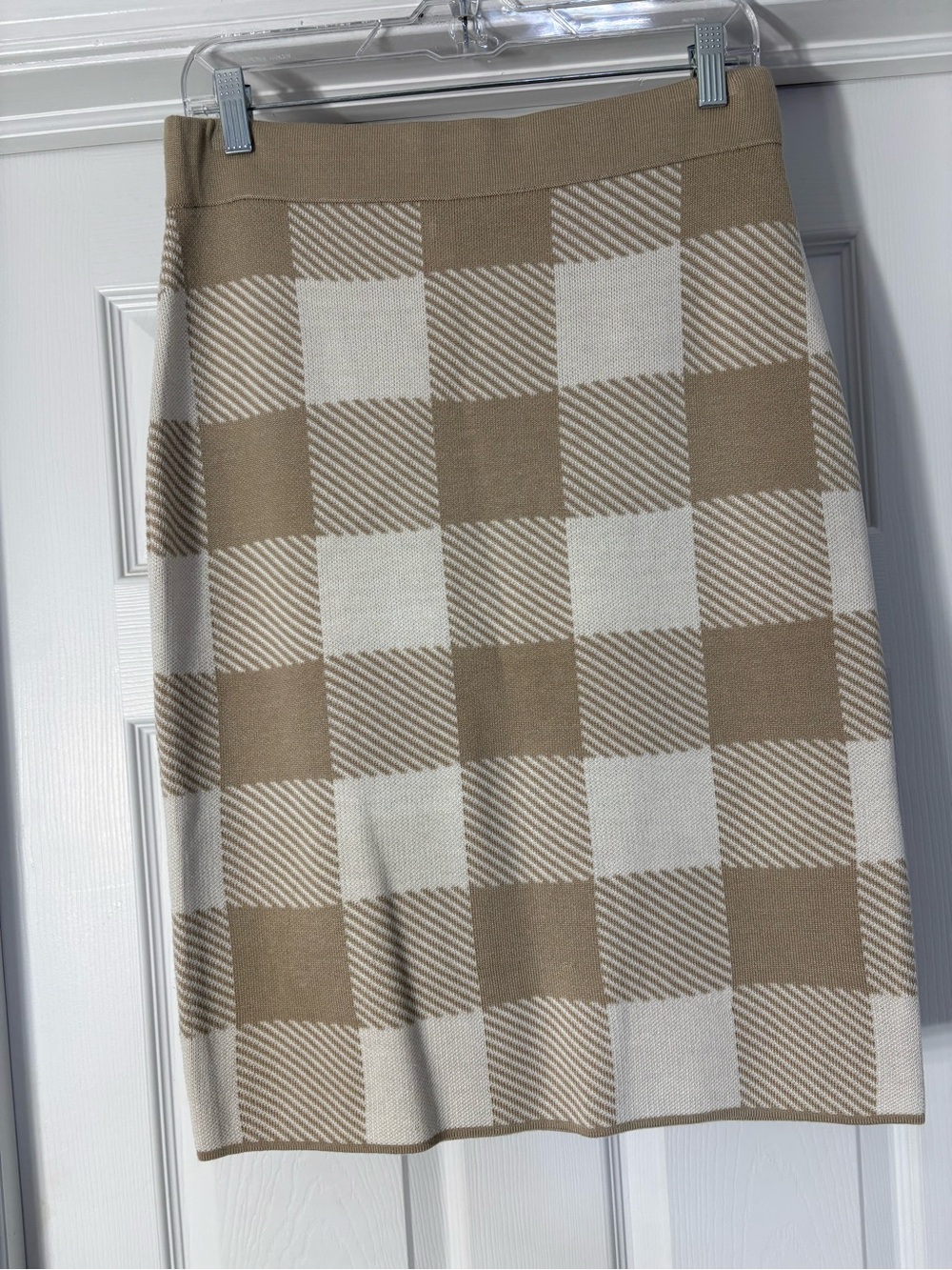Calvin Klein Beige and Cream Checked Pencil Skirt